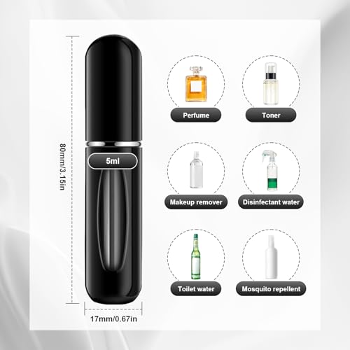 Image of Portable Mini Perfume Atomizer Bottle, 5ml /0.17oz Refillable Spray, Scent Pump Case, Travel Atomizer (Matte Black)
