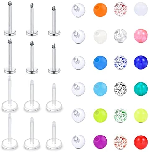 Funseedrr 16 Gauge Lip Larbet Stud Piercing Bars Set 6mm 8mm 10mm Silver Stainless Steel Tragus Helix Piercing Jewellery