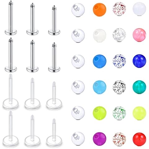 Funseedrr Replacement Piercing Balls Studs Bars for Lip Labret Helix Tragus Piercing Surgical Steel Acrylic 16G 6/8/10mm Body Piercing Jewellery Cover
