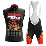Conjunto Ropa Ciclismo Hombre Maillot Ciclista Verano,Traje Bici MTB Sin Mangas Chaleco Ciclo y Culotte Tirantes con 19D Gel Acolchado,Completa Bicicleta Jerseys Transpirable Secado Rápido(D1,XL)