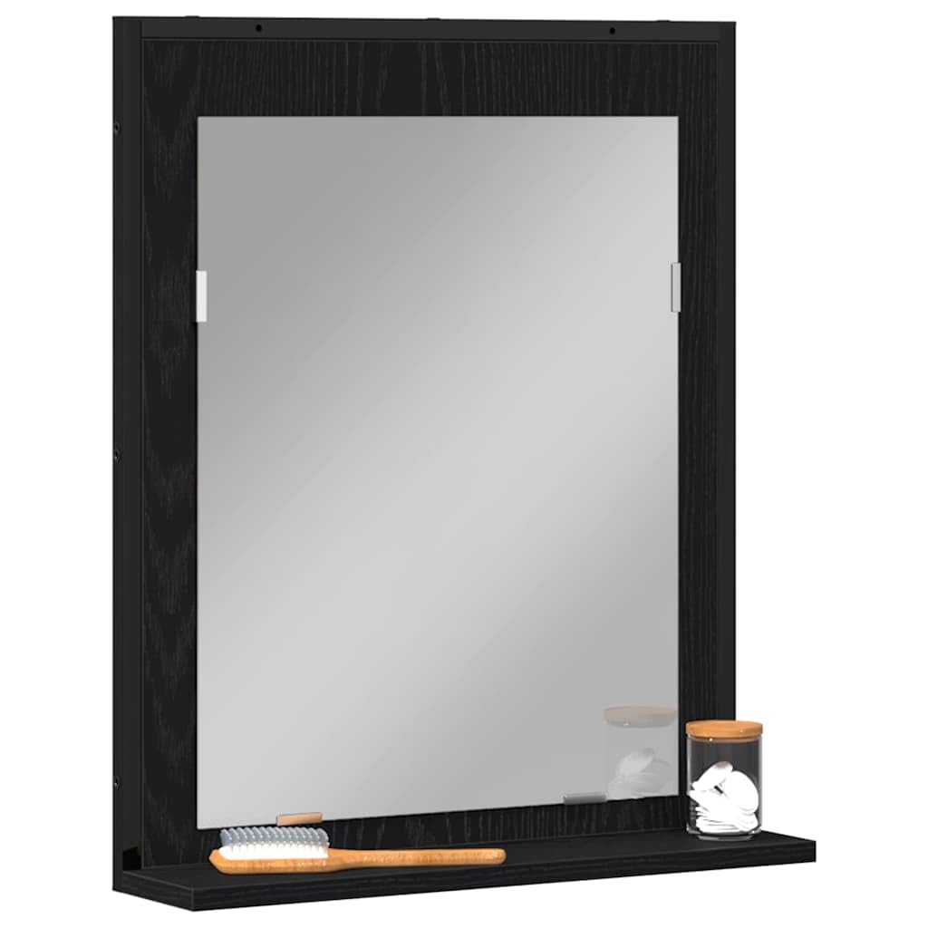 vidaXL Mirror Black oak 50 x 12 x 60 cm Glass and Engineered Wood, Modern Rectangular Wall Mirror, Durable Glass, Space Saving Decorative, Engineered Wood Frame Home Decor