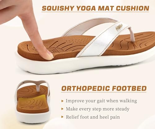 Image of jiajiale Womens Fashion Orthotic Flip Flops Ladies Slip On Lightweight Comfortable Thick Cushion Yoga Mat Thong Sandals With Plantar Fasciitis Arch Support