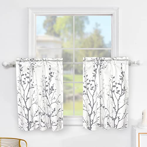 Graue kurze Küchen-Vorhänge, 76,2 cm Länge, Baumzweig Stangentasche, Badezimmer-Vorhang, Stufen, 2 Paneele, kleine Fenstervorhänge für Café/Keller/Wohnmobil/Erkerfenster, 25 x 30 cm (B x L) Cover