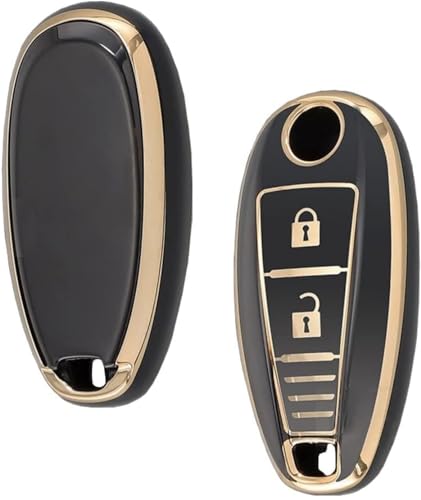 Image of TPU Car Key Cover Black & Golden Compatible for Toyota Urban Cruiser (Toyota, 2 /3 Button Push Smart Key)
