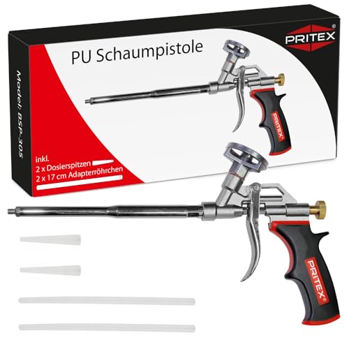 Bauschaumpistole von Pritex mit Düsenverlängerung und Zubehör