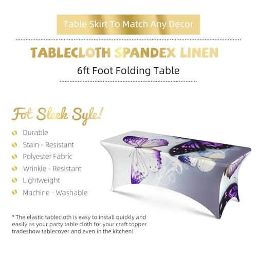 Nappe de table extensible élasthanne motif papillons violets - 6