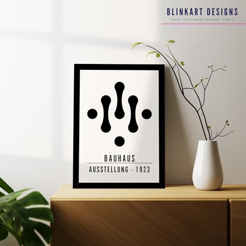 Image of BLINKART Vintage Bauhaus Retro Geometric Aesthetic Poster Gallery | Colorful Wrap Framed For Home Office Studio Living Room Modern Art Studio Decoration Abstract Shapes | (d84) | 13x10 Inch