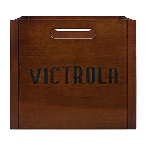 Image of Victrola Wooden Record Crate - Tabletop Vinyl Album Holder, No-Tool Assembly, Holds Over 50 Records, Real Wood Construction, Elegant Design (Espresso)