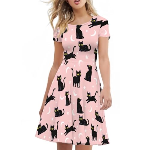 Image of AFPANQZ Womens Casual Summer Lightweight Vintage Dress Short Sleeve Midi Dress Knee-Long Luxury Formal Dress