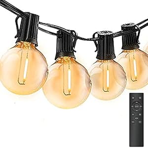 Festoen Lights Outdoor Dimbaar, Bomcosy G40 100Ft Outdoor String Lights Netvoeding met Afstandsbediening, Helderheidsaanpassing, String Lights Warm Wit Waterdicht voor Tuinterras Patio Buiten