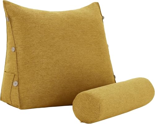 strusery Almohada de lectura para adultos - Almohada de apoyo para la espalda de la cama con cojín lumbar, almohada para sentarse para leer, ver la televisión y relajarse (poliéster-amarillo)