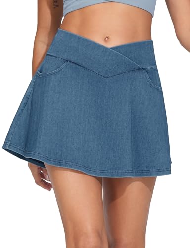 THE GYM PEOPLE Women's Cross Waist Jean Skorts Stretchy...