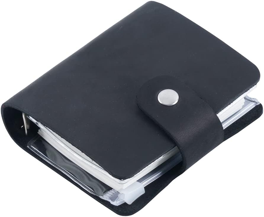 A9 Genuine Leather Journal, Black Handmade Leather Pocket Size Binder Planner, Mini Vintage Leather Planner, 120 Sheets Pages, Loose Leaf 3-Ring with Snap Button Closure (Black)