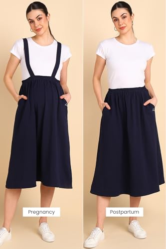 Image of ZELENA Maternity Jersey Skirt for Women with Pockets | 100% Soft Cotton Pregnancy & Postpartum Skirt | Stretchable Maternity Skirt with Detachable Strap for Mothers