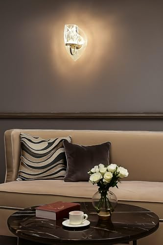 Image of FILLISKA Luxurious Acrylic Crystal Wall Lamp with Adjustable Colour Changing Function, Elegant Finish (Acrylic FrenchGold-7011)(1 Year Warranty)