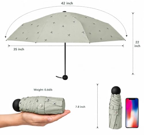Image of Umbrella for Rain and Sun Protection UPF50+ Mini Capsule Foldable Umbrella for Women Men | 5-Fold Compact Travel Umbrella | Windproof UV Protection | Ring Buckle Anti-Loss