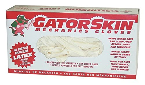 Carrand 23004 Gator Skin White Latex Disposable Gloves, Medium, 100 Per Box