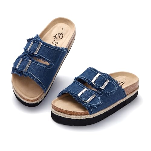Image of PepStep Slide Sandals for Women with Soft Cork Footbed and Strap, Ladies Fashion Platform Slide Sandals Comfortable Slip On Style