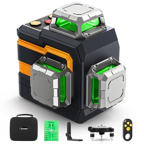 CIGMAN Niveau laser vert, télécommande sans fil Bluetooth par application, niveau laser auto-nivelant avec outil de niveau laser à lignes transversales 3 x 360°, ligne horizontale/verticale, avec supp