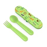 Bentgo® Kids Utensil Set - Reusable Plastic Fork, Spoon & Storage Case - BPA-Free Materials, Easy-Grip Handles, Dishwasher Safe - Ideal for School Lunch, Travel, & Outdoors (Safari)