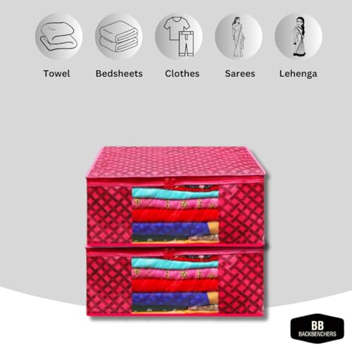 Image of Saree Organizer For Wardrobe - Foldable Saree Covers With Zip, Multipurpose Storage Bag For Suit, Lehanga, Dress Packing With Transparent Window, Pack of 2