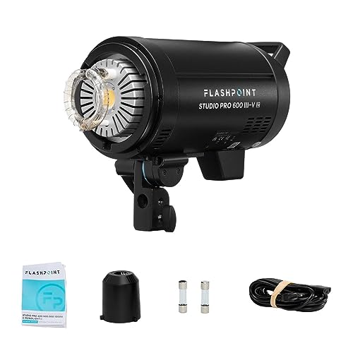 Flashpoint Studio Pro 600 III-V 600Ws R2 Monolight Strobe Flash with 30W LED Modeling Lamp, Bowens Mount Strobe Light for Photography, R2 2.4GHz Wireless Studio Light with 1.0s Max Recycle Time