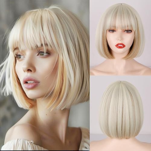 Perruque courte blonde avec frange pour changer de look sans abîmer vos cheveux