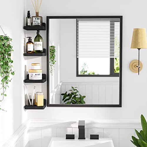 SRIWATANA Small Floating Shelves for Wall Set of 4, Decorative Wooden Shelves Wall Mounted for Bedroom, Living Room, Bathroom, Kitchen (10.2 x 10.2 x 4 cm, Black)