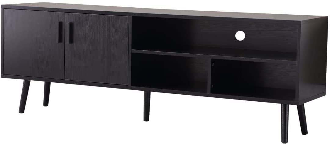 TV Stand for 60/65/70/75 Inch TV,Modern TV Stand with Storage and Open Shelves,Entertainment Center Corner TV Stand for Bedroom & Living Room,Black.