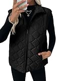 EVALESS Puffer Vest Women Fall Winter Coats 2025 Casual Lightweight Vest Trendy Stand Collar Quilted Jackets Sleeveless Zip Up Cropped Outfits Fashion Outdoor Outerwear Black Medium