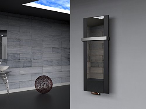 BADHEIZKÖRPER mit Spiegel Design Singapur 2 120x47cm 799 W schwarz (+1 Halter 50mm) SZAGATO Handtuchwärmer Handtuchtrockner Handtuchhalter Paneelheizkörper Mittelanschluß Flachheizkörper