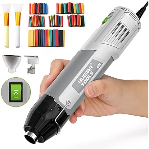 Huepar Tools Mini Heat Gun, 350W Handheld Mini Hot Air Gun with 2-Temp Settings(230°C/400°C), 1.8m Double Insulated Cable, Overload Protection, 4 Nozzle, 164PCS Heat Shrink Tubing for DIY-HG35 Cover