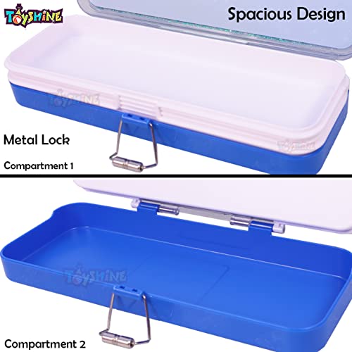 Toyshine Plastic Double Compartment Glitter Star Flowing Pencil Box For Kids (Astronaut Space, Blue)