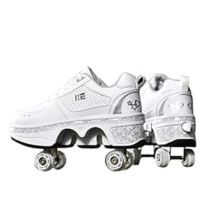KUXUAN 2-in-1 multifunctionele schoenen, verstelbare quad rolschaatsen laarzen – voor unisex beginnersgeschenk, Wit-37EU…