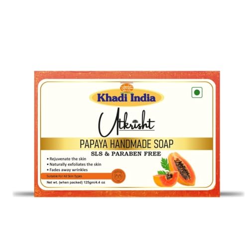 Image of Khadi Papaya Handmade Bathing Soap Bar 125g | Natural & Herbal | Enriched with Vitamin A, C & E | For Glowing & Brightening Skin | Help Control Acne & Reduces Pigmentation | All Skin Types