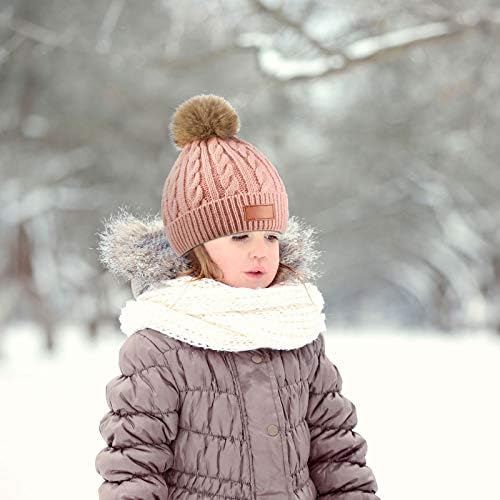 3 Pieces Kids Knitted Woolen Hat Winter Warm Pom Pom Beanie Cap Knit Hat with Detachable Pom for 1-3 Years Old Girls Boys