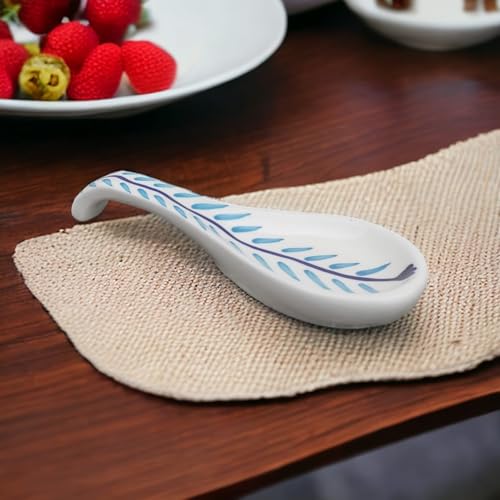 Image of Malaikah Ceramic Spoon Rest Sky Leaf Pack of 1 for Home, Kitchen, Dining, Kitchen Decor & Gifting