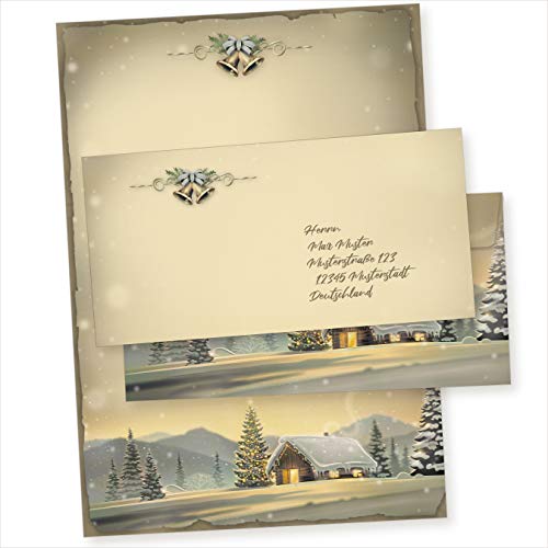 Glöcknerhütte 25 Sets Weihnachtsbriefpapier mit Umschlag ohne Fenster Weihnachtspapier A4