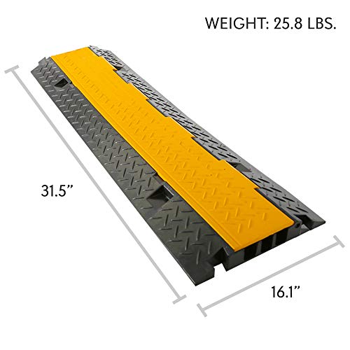 Pyle Durable Cable Protective Ramp Cover - Supports 33000Lbs 4-Channel Heavy-Duty Cord Protection W/Flip-Open Top Cover, 31.5” X 16.1” X 3.14” Cable Concealer For Indoor/Outdoor, 2 Pack Pcblco106X2 #TOP6