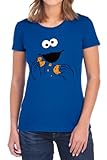 Sesame Street Cookie Monster Om Nom Face Women's T Shirt, Royal, Medium