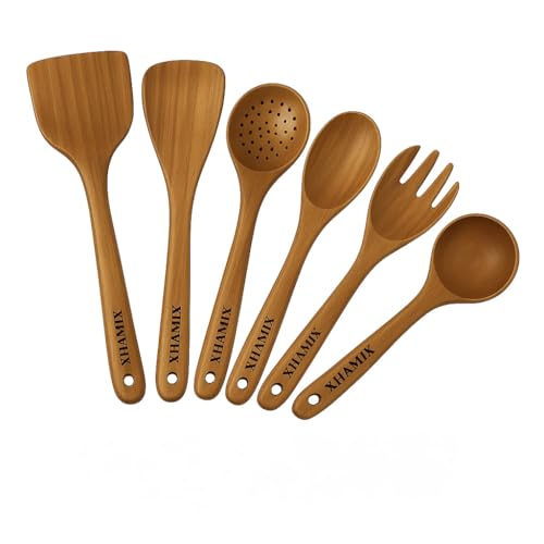 XHAMIX® Teak Wood Utensil Set – 6-Piece Premium Kitchen Tools ...