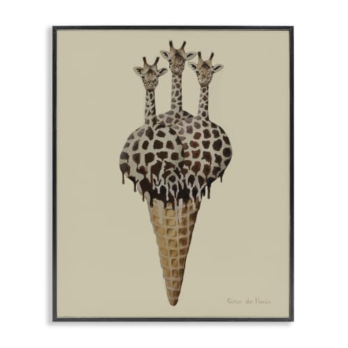 Three Giraffes Ice Cream Scoop Waffle, 24 x 30 Inch Framed Giclée Print