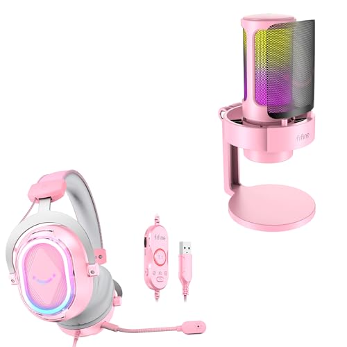 FIFINE USB Condenser Gaming Mic with Headset Bundle, Streaming PC