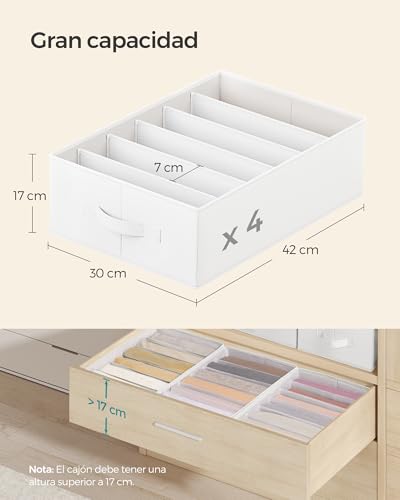 Miniatura 5 de Songmics Juego De 4 Organizadores De Cajón, Organizadores De Armario De 6 Compartimentos, Plegables, 42 X 30 X 17 Cm, Para Pantalones, Ropa, Blanco Nube Rus009w04