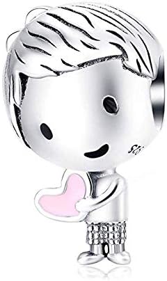 Love Baby Footprint Charm 925 Sterling Silver Heart Dangle Bead Charms Family Anniversary Charm Christmas Birthday Charms for Pandora Bracelet(Boy Charms)
