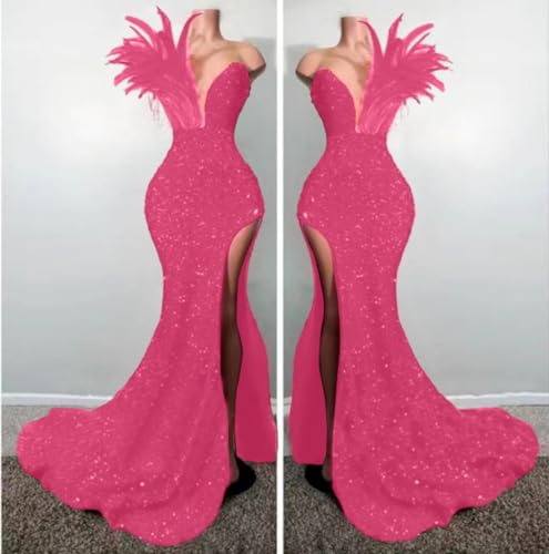 Keting Sequined Feather Mermaid Split V Neck Prom Evening Party Dress Shower Pageant Gala Gown2