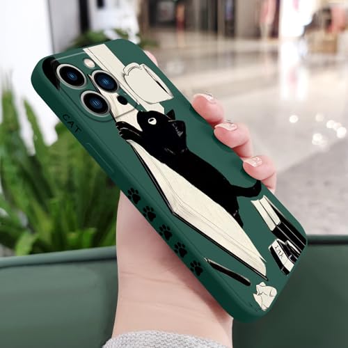 Coque iPhone 13 Pro Max silicone liquide vert chat motif floral 6,7 pouces - 2