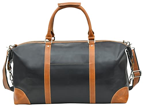 Viosi Genuine Leather Travel Duffel Bag | Oversized Weekend Luggage | Buffalo Leather Duffle Bag For Men/Women | Sports Gym Overnight Carry-On Bag | Great Gift Idea (21" Black/Tan)