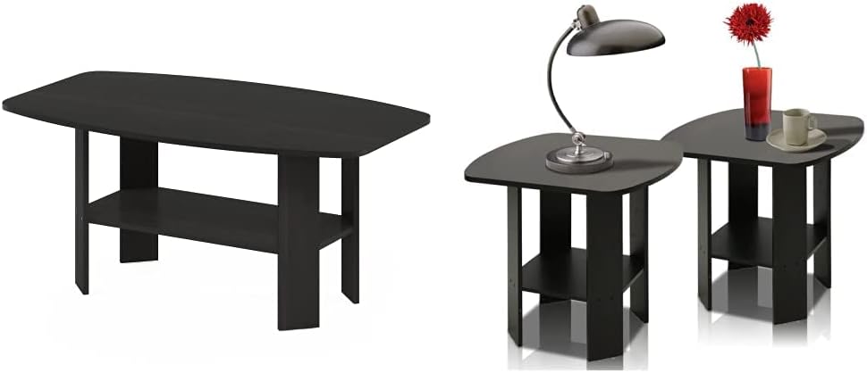 Furinno Simple Design Coffee Table and 3-Tier Entertainment TV Stand (Dark Brown/Black)