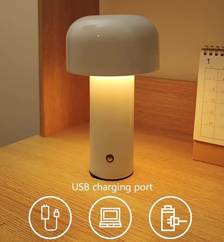 Image of NYRWANA LED Rechargeable Table Lamp for Home Decoration, Bedroom, Bedside - Stepless Dimming, 3 Colour Touch Control - Metal (White)